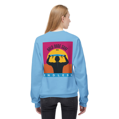 Bald Dude Surf Crewneck Sweatshirt - Unisex Midweight Fleece for Beach Lovers