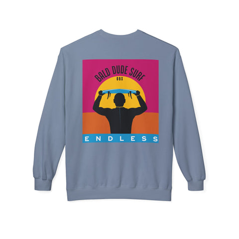Bald Dude Surf Crewneck Sweatshirt - Unisex Midweight Fleece for Beach Lovers