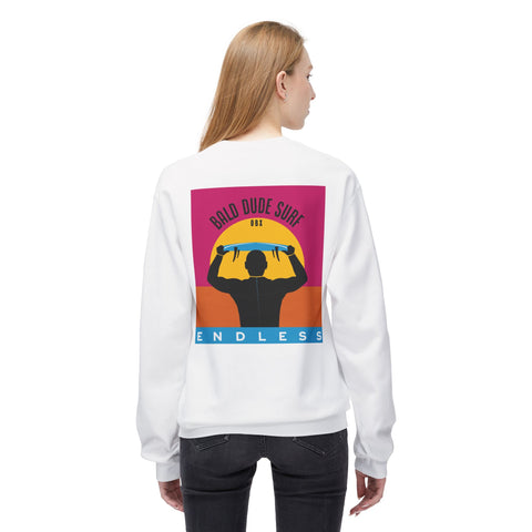 Bald Dude Surf Crewneck Sweatshirt - Unisex Midweight Fleece for Beach Lovers