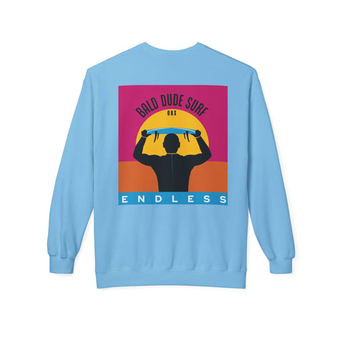 Bald Dude Surf Crewneck Sweatshirt - Unisex Midweight Fleece for Beach Lovers