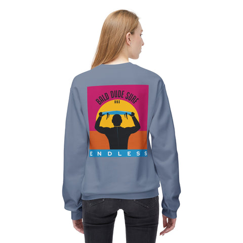 Bald Dude Surf Crewneck Sweatshirt - Unisex Midweight Fleece for Beach Lovers