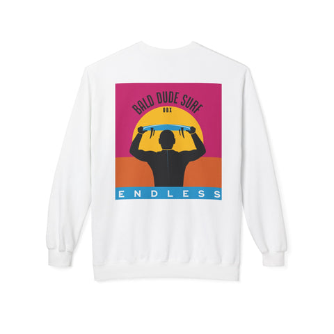 Bald Dude Surf Crewneck Sweatshirt - Unisex Midweight Fleece for Beach Lovers