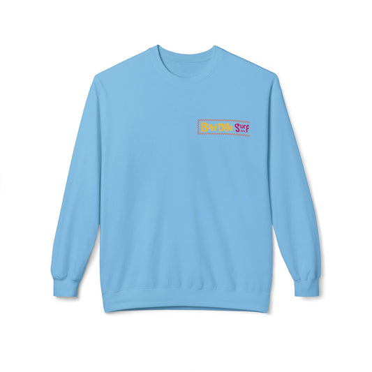 Bald Dude Surf Crewneck Sweatshirt - Unisex Midweight Fleece for Beach Lovers