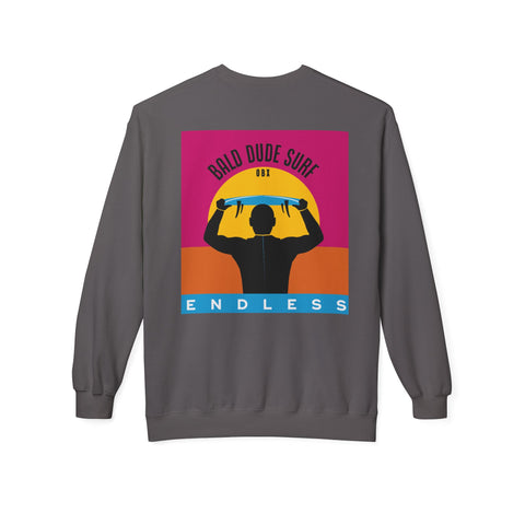 Bald Dude Surf Crewneck Sweatshirt - Unisex Midweight Fleece for Beach Lovers