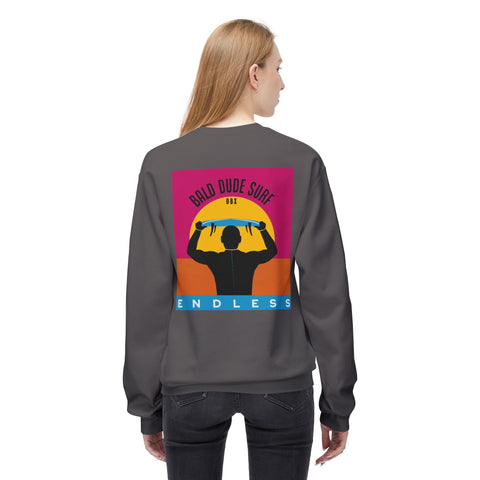 Bald Dude Surf Crewneck Sweatshirt - Unisex Midweight Fleece for Beach Lovers