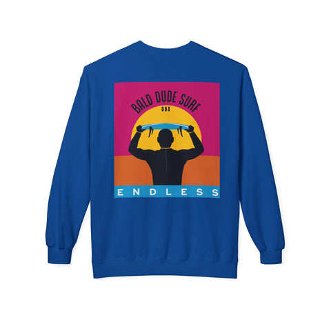 Bald Dude Surf Crewneck Sweatshirt - Unisex Midweight Fleece for Beach Lovers
