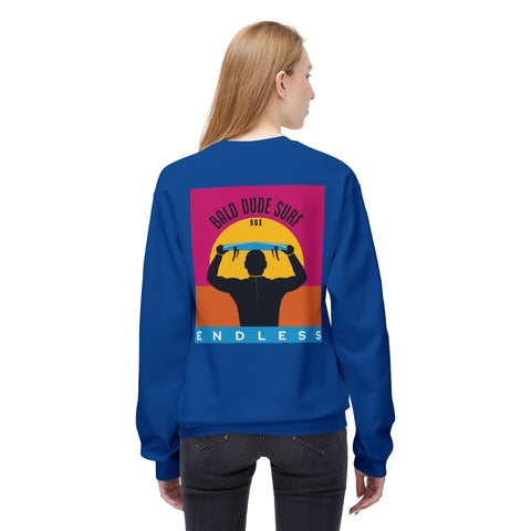 Bald Dude Surf Crewneck Sweatshirt - Unisex Midweight Fleece for Beach Lovers